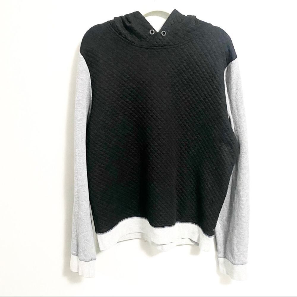 Brooklyn Calling Quilted Colorblock Raglan Hoodie Sweatshirt Black Gray  Large